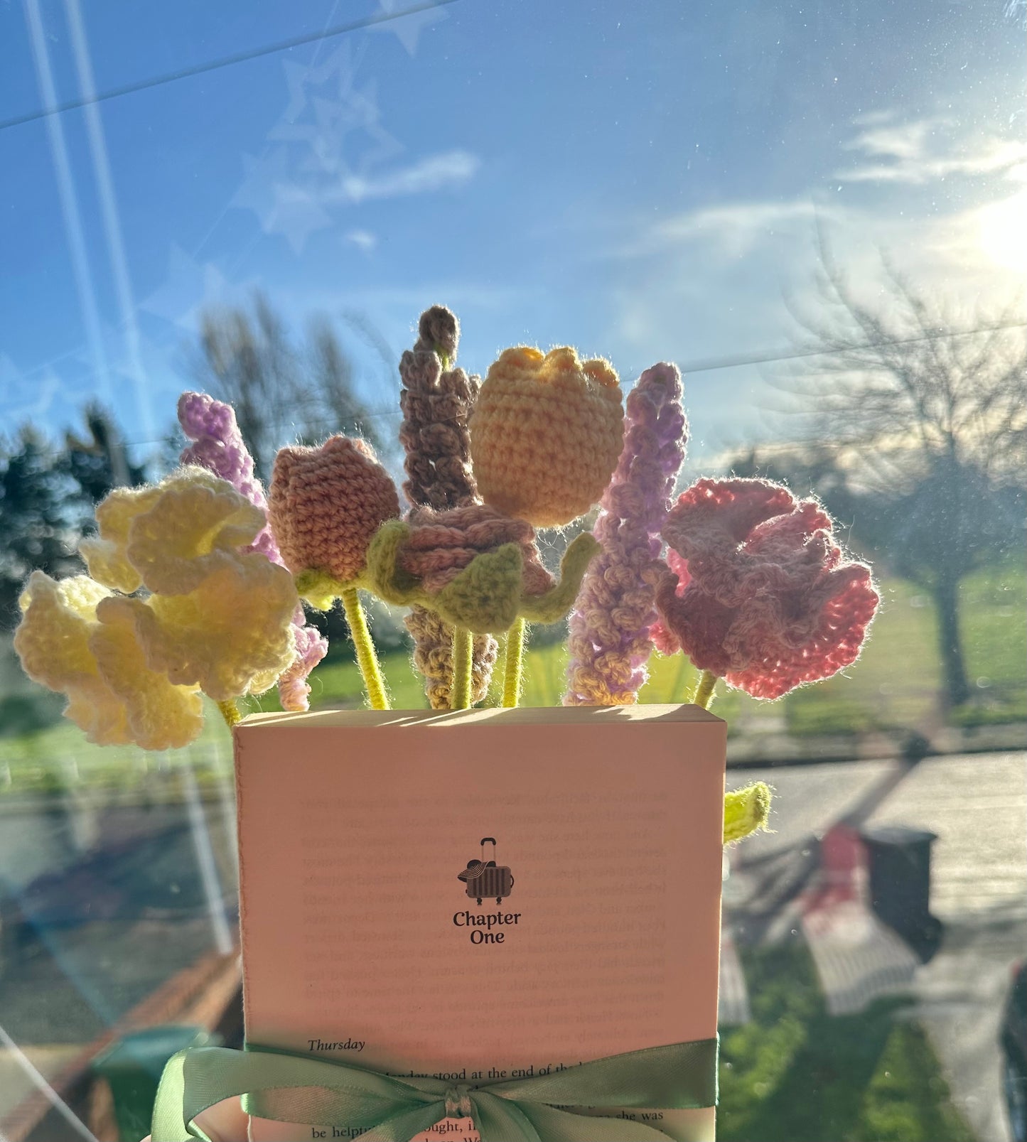 Book bouquet- crochet flowers